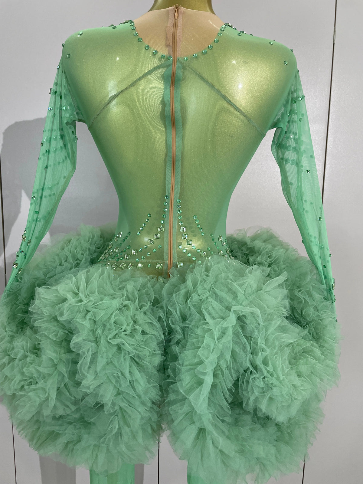 Green Rhinestone Mesh Performance Jumpsuit