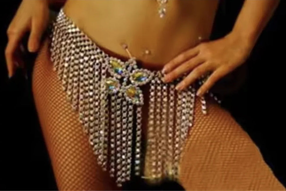 Dazzling Crystal Bra Chain & Catwalk Tassel Body Jewelry Set
