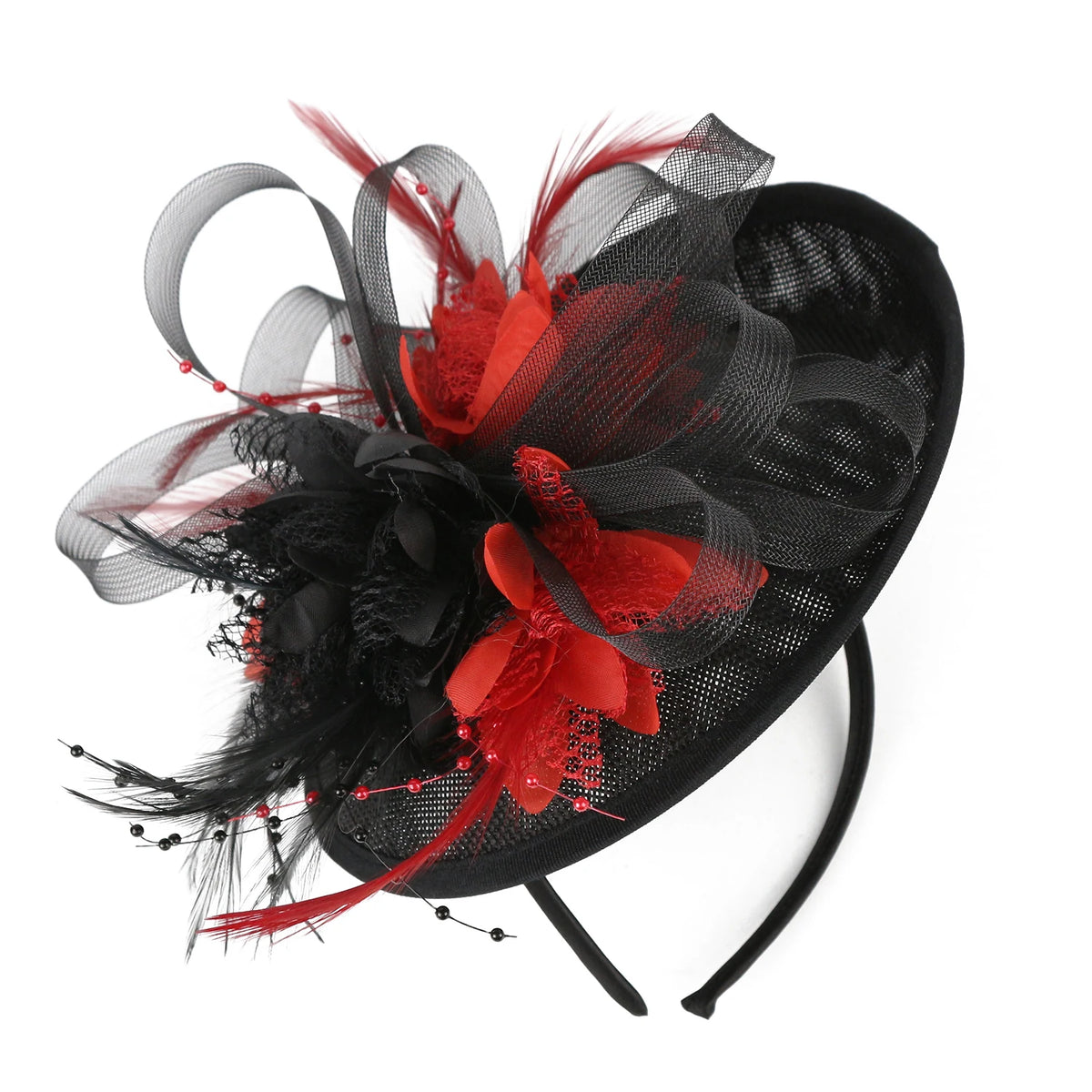 Feather Flower Mesh Fascinator with Clip & Headband
