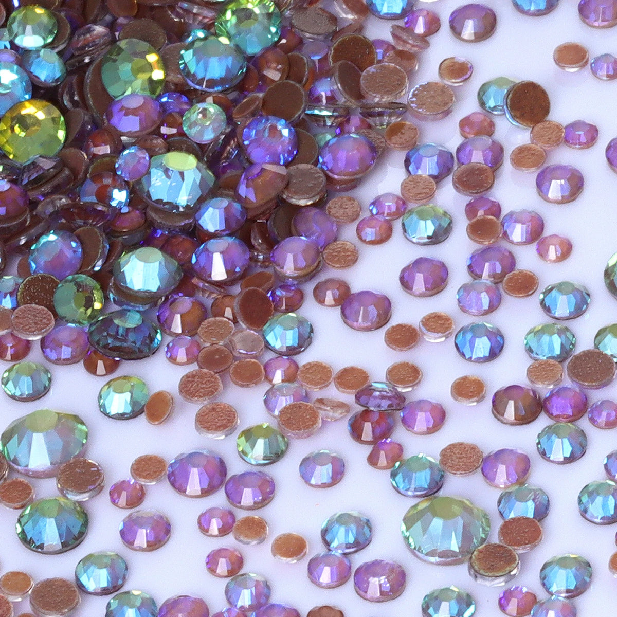 Mixed Size Glass Flatback Rhinestones, 1,440 Pieces | Shimmer Colors SS6–SS20