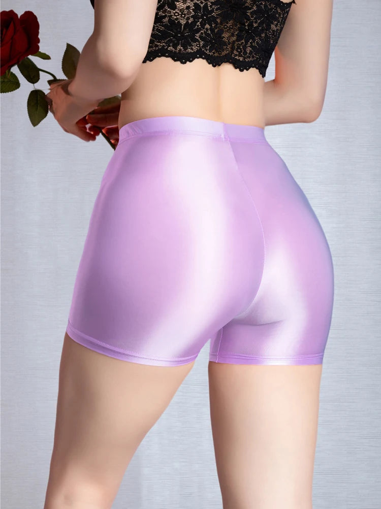 Seamless Oil Glossy High-Stretch Boyshorts Satin Sheer Safety Shorts