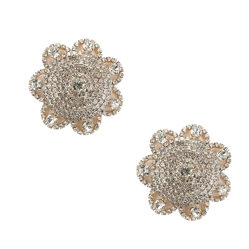 Sparkly Rhinestone Flower Reusable Nipple Pasties Self-Adhesive Silicone Covers
