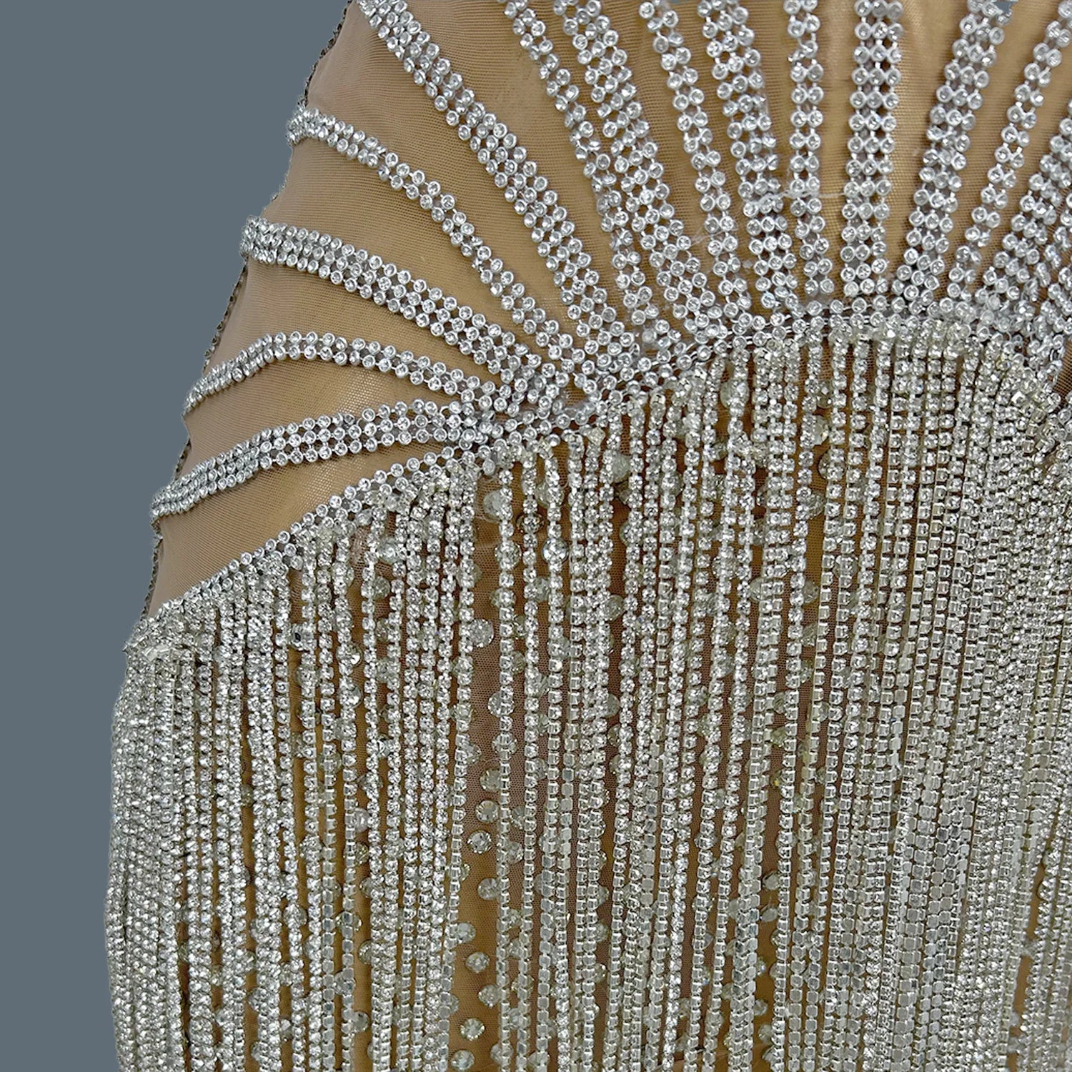 Sparkly Rhinestone Tassel Stage Performance Mini Dress Nightclub Party Dress