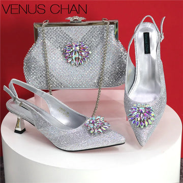 Italian Design Rhinestone Luxury Shoe & Bag Set