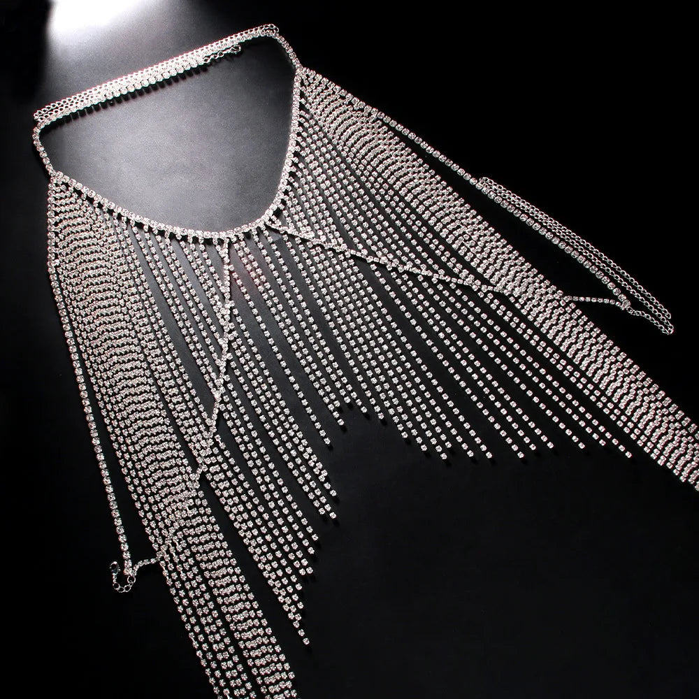 Rhinestone Sling Tassel Bra Chain
