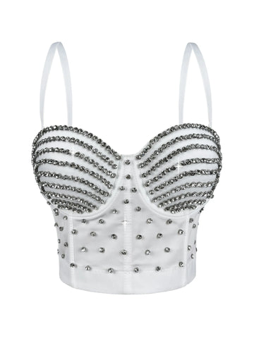 The Stardust Prism Siren – Embroidered Diamond Bustier Corset Crop Top