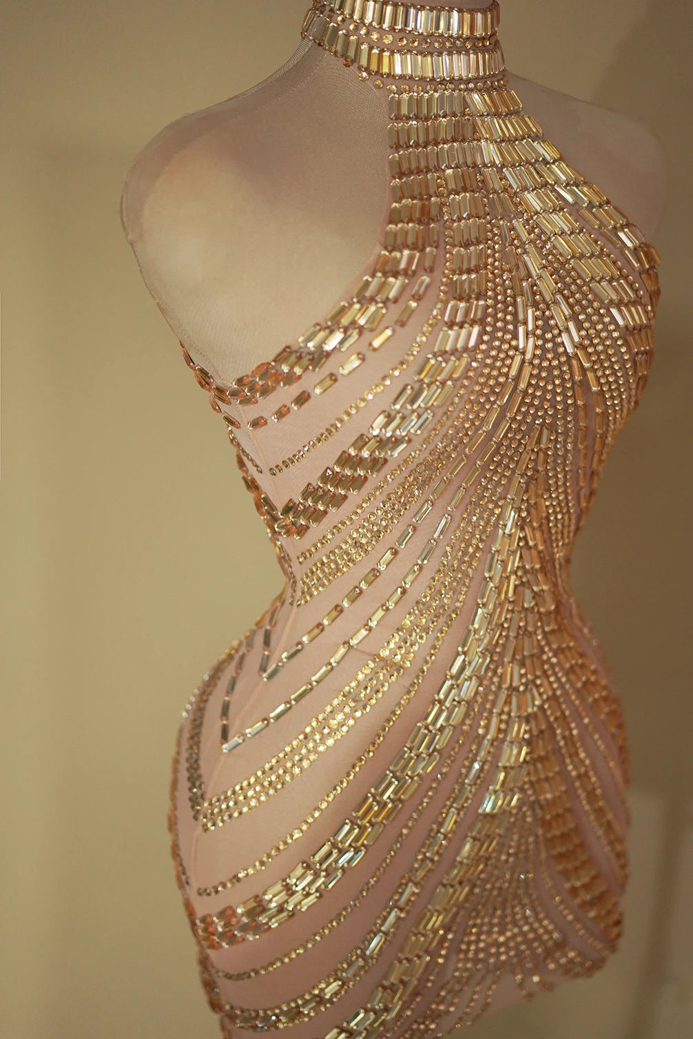 Sparkly Rhinestone High-Neck Sheath Mini Dress Stage Dance Costume