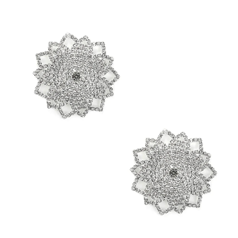 Sparkly Rhinestone Ornate Starburst Reusable Nipple Pasties Self-Adhesive Breast Covers
