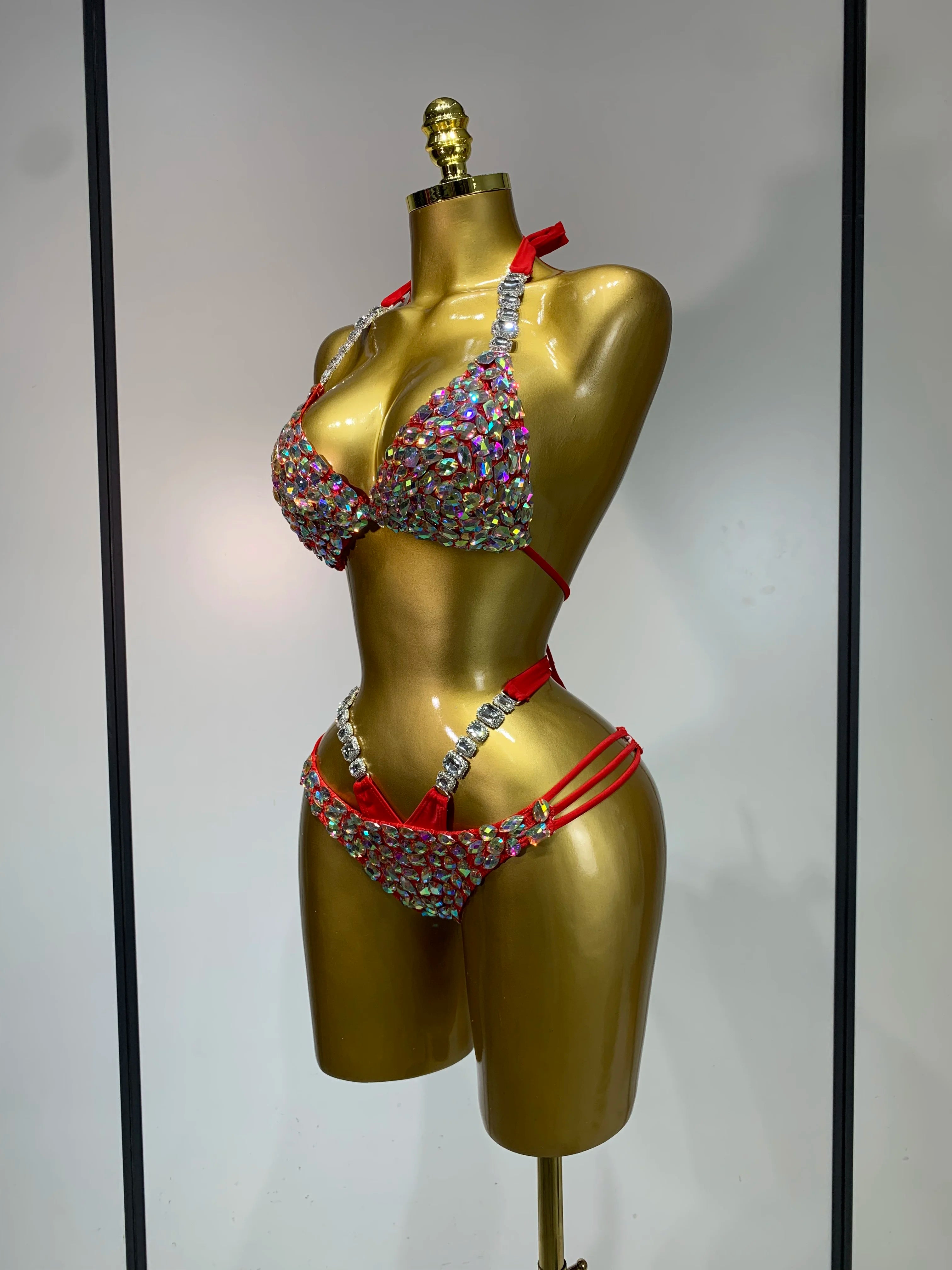 Crystal Diamond Bikini Two-Piece Set Sparkle Stage Performance Outfit