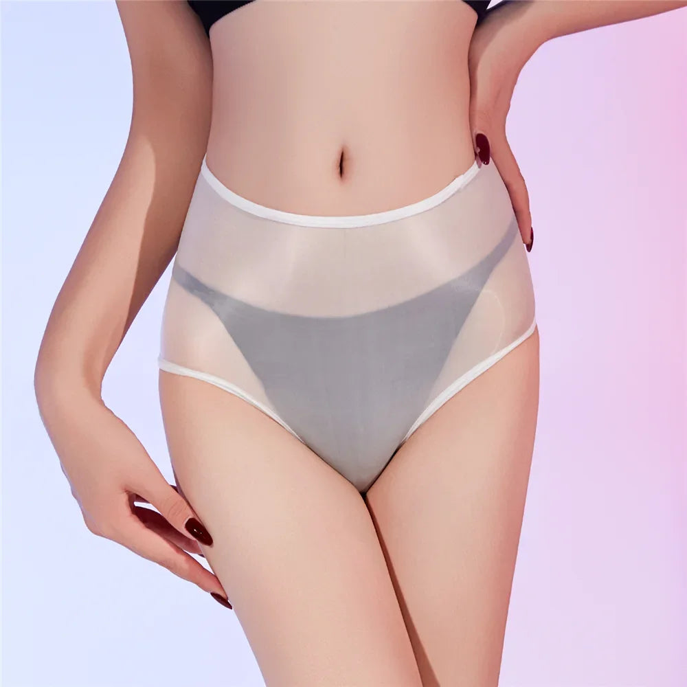 Sexy Women Unisex Silm Crotch Safety Short 6D Thin Bottom Wear Oil Shiny Briefs Sheer See Through U Convex Pouch Underwear