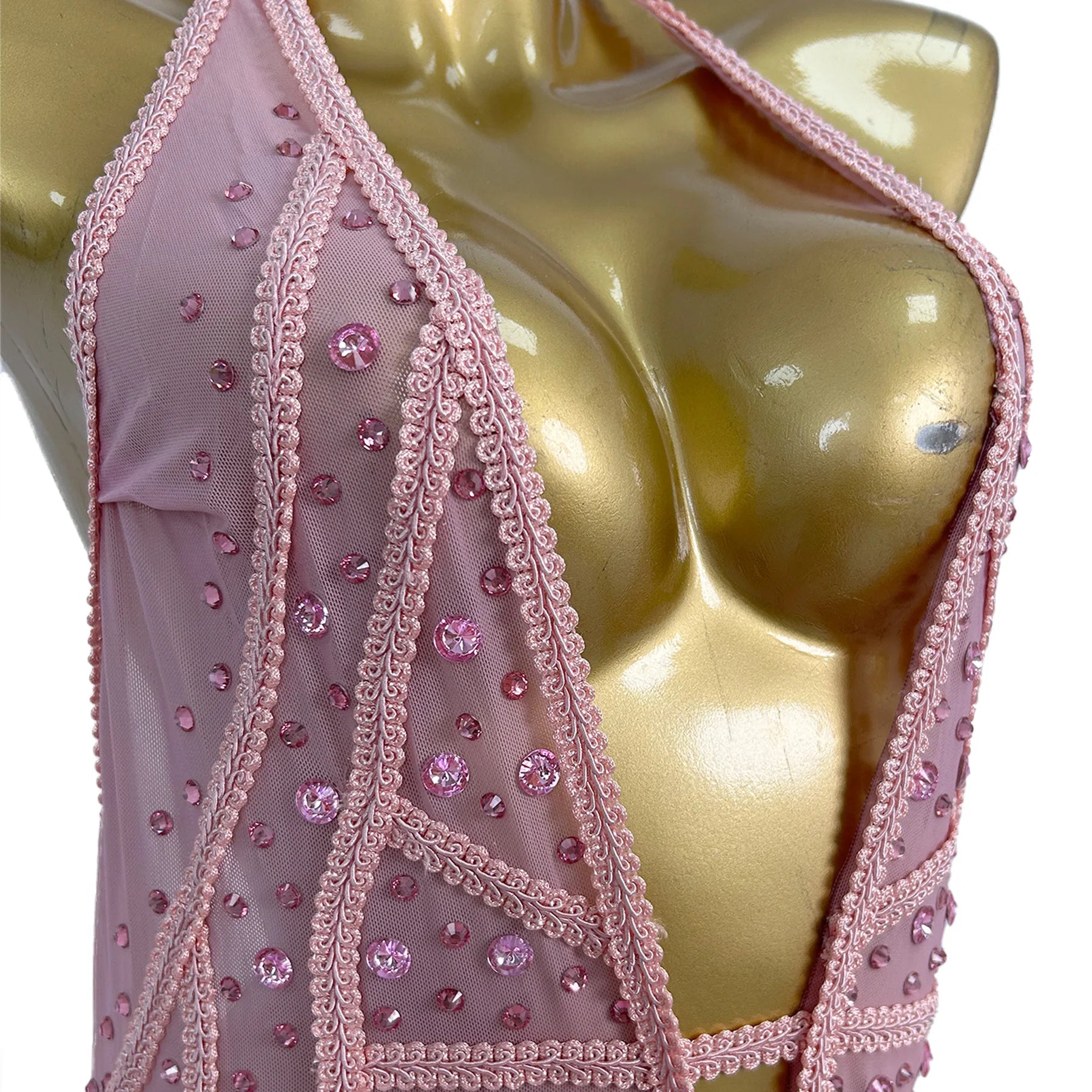 Pink Rhinestone Ruffle Backless Gala Ball Gown & Birthday Evening Dress