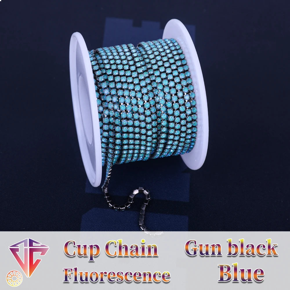 The Stardust Fluorescent Stream – Premium AAAA Glass Fluorescent & Mocha Rhinestone Cup Chain Trim