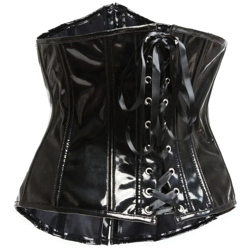 Steampunk PVC Leather Underbust Corset Front Busk Waist Trainer Cincher Top