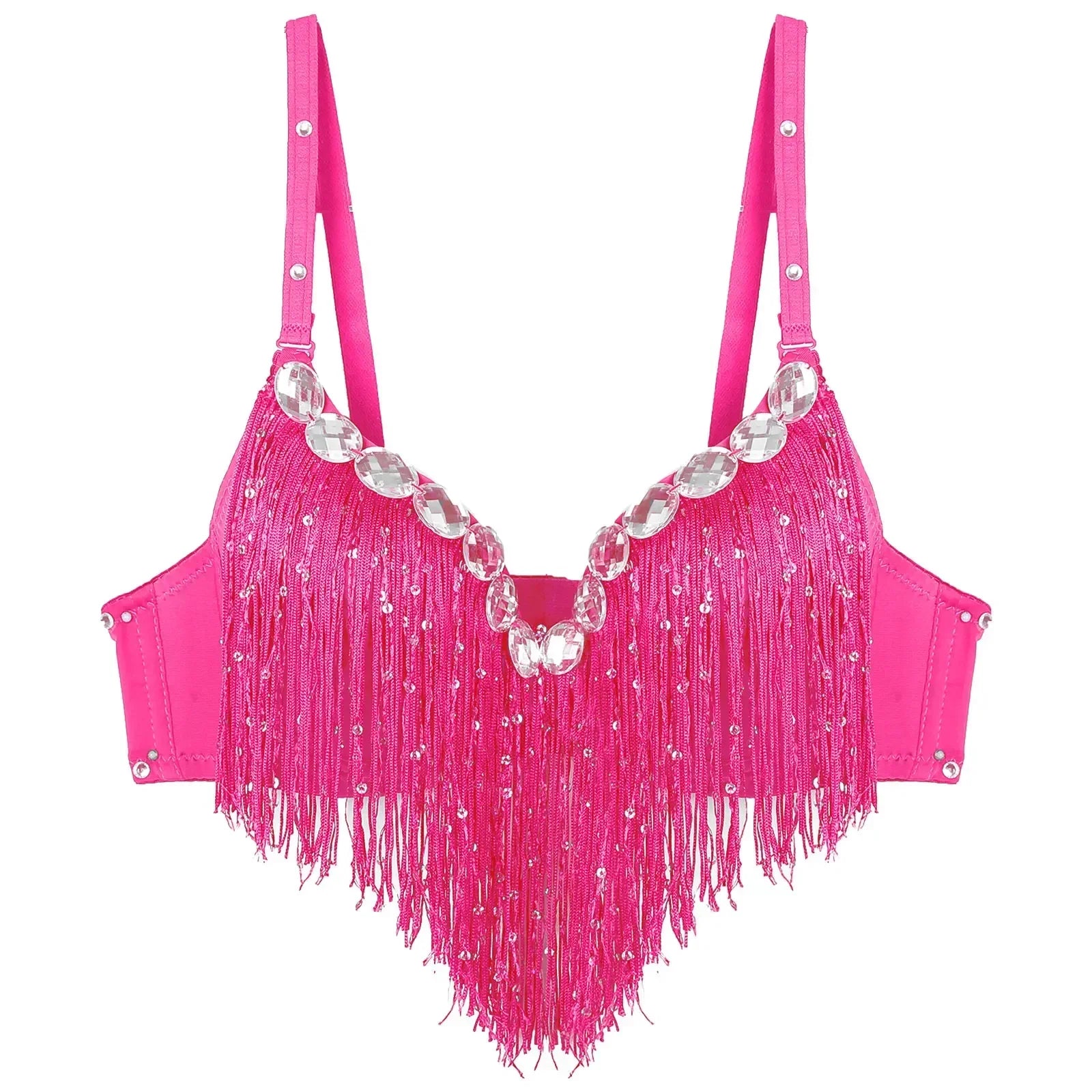 The Stardust Oasis Sirena – Sequined Tassel & Rhinestone Push-Up Belly Dance Bra Top