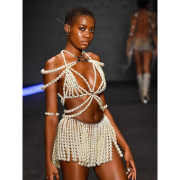 Pearl-Look Shoulder Bra & Chain Skirt Jewelry