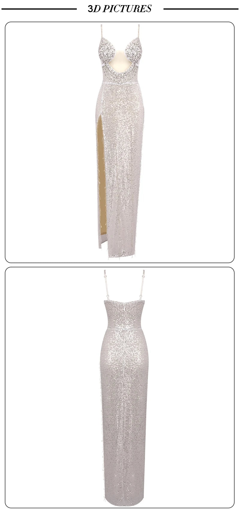 Silver Rhinestone High-Slit Gown