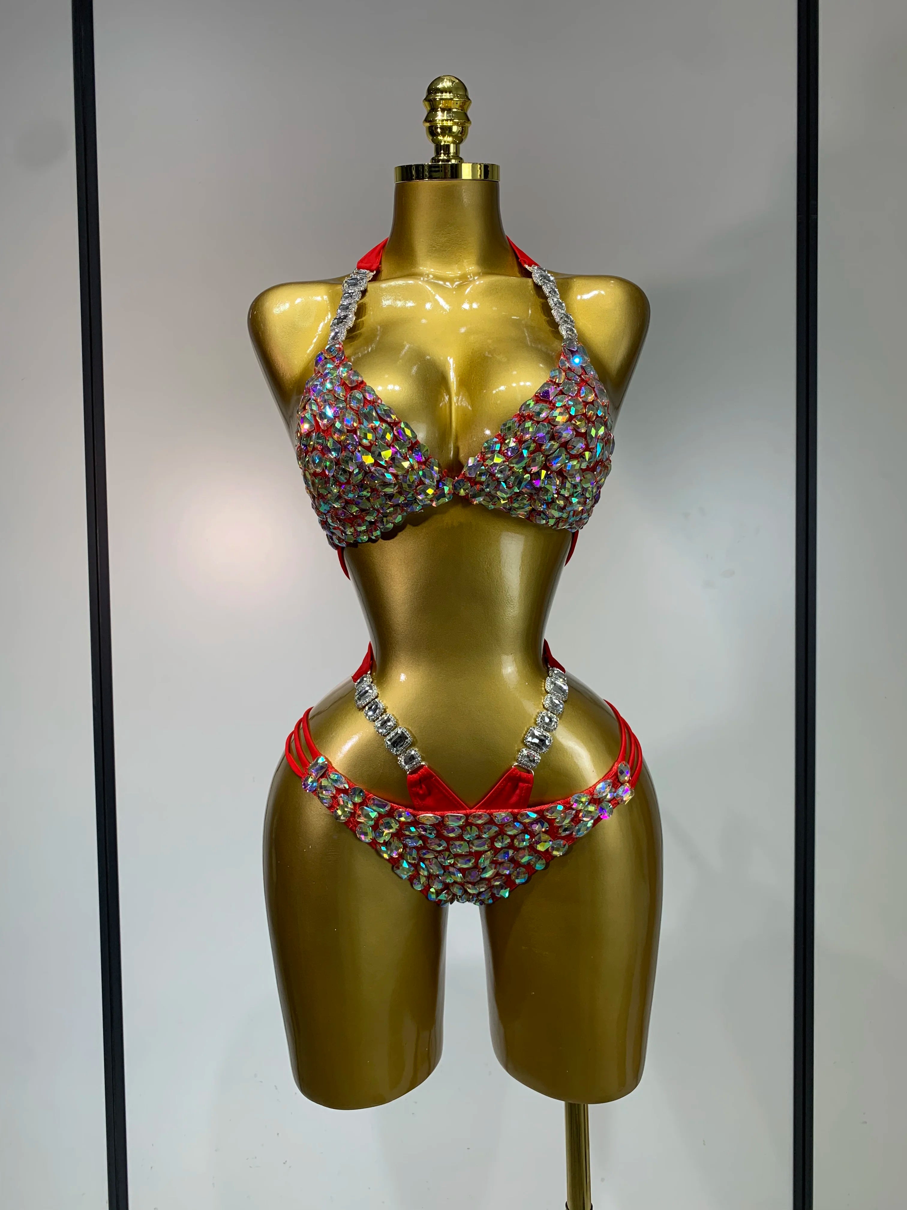 Crystal Diamond Bikini Two-Piece Set Sparkle Stage Performance Outfit