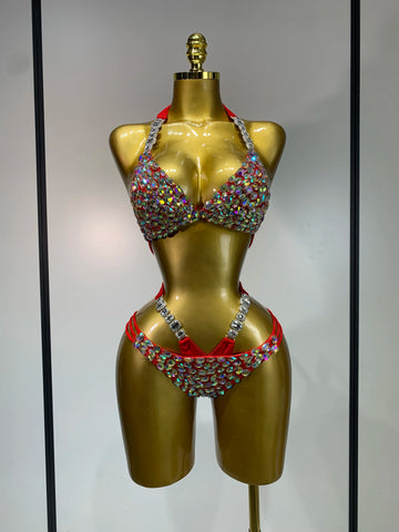 Crystal Diamond Bikini Two-Piece Set Sparkle Stage Performance Outfit