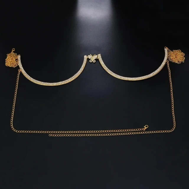 Luxury Rhinestone U-Shape Chest Chain – Shimmering Water Drop Pendant Bikini Bra Body Jewelry for Festivals & Beachwear