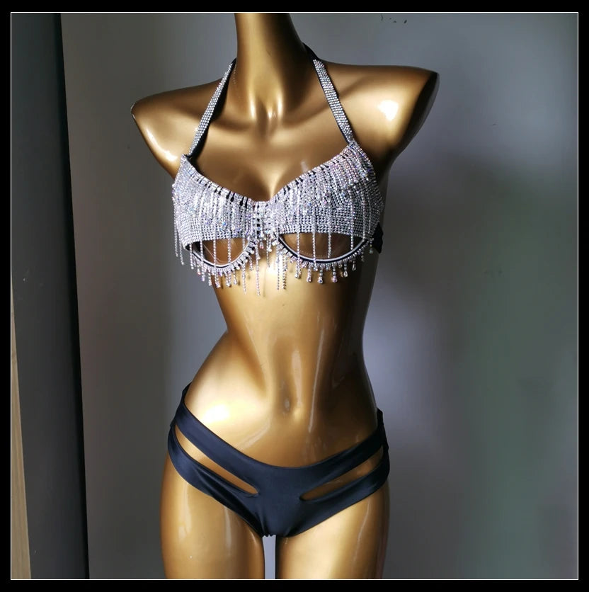 The Venus Vacation Tassel Bikini – Luxe Rhinestone Fringe Showgirl Set