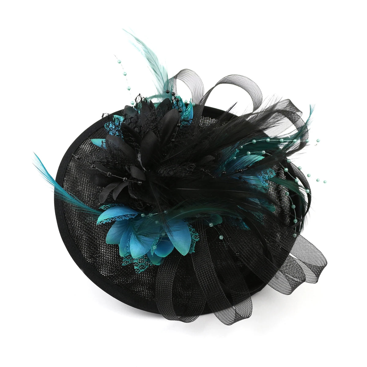 Feather Flower Mesh Fascinator with Clip & Headband