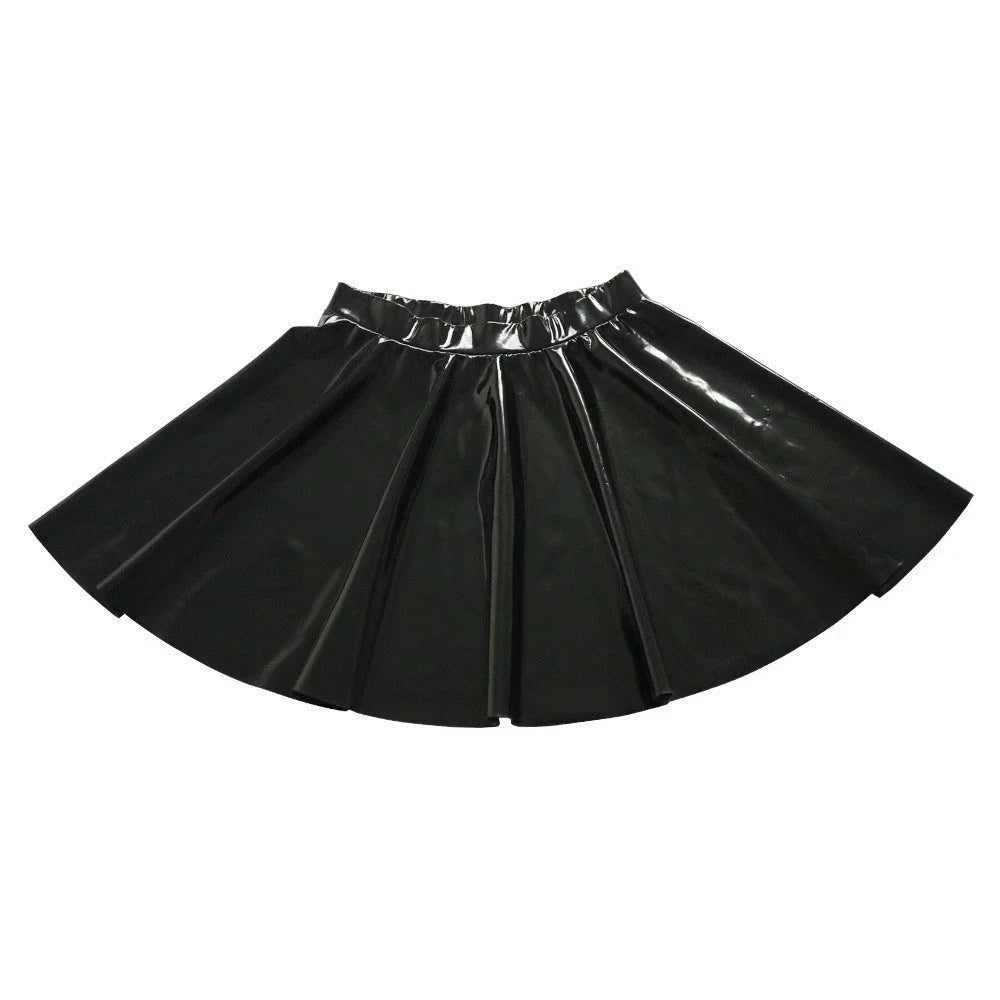 Fashion Women Gothic Style PU Skirt One Pieces Skirts PVC Shiny Flared Pleated  Mini A Line Skirts Street Maid Ruffled Skirt