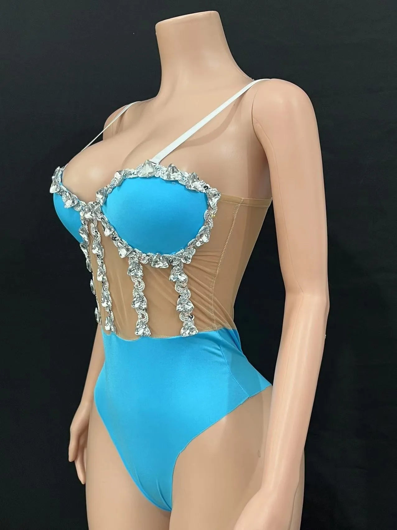 Multi-Colored Triangle Halter Bodysuit & Stage Performance Dancewear