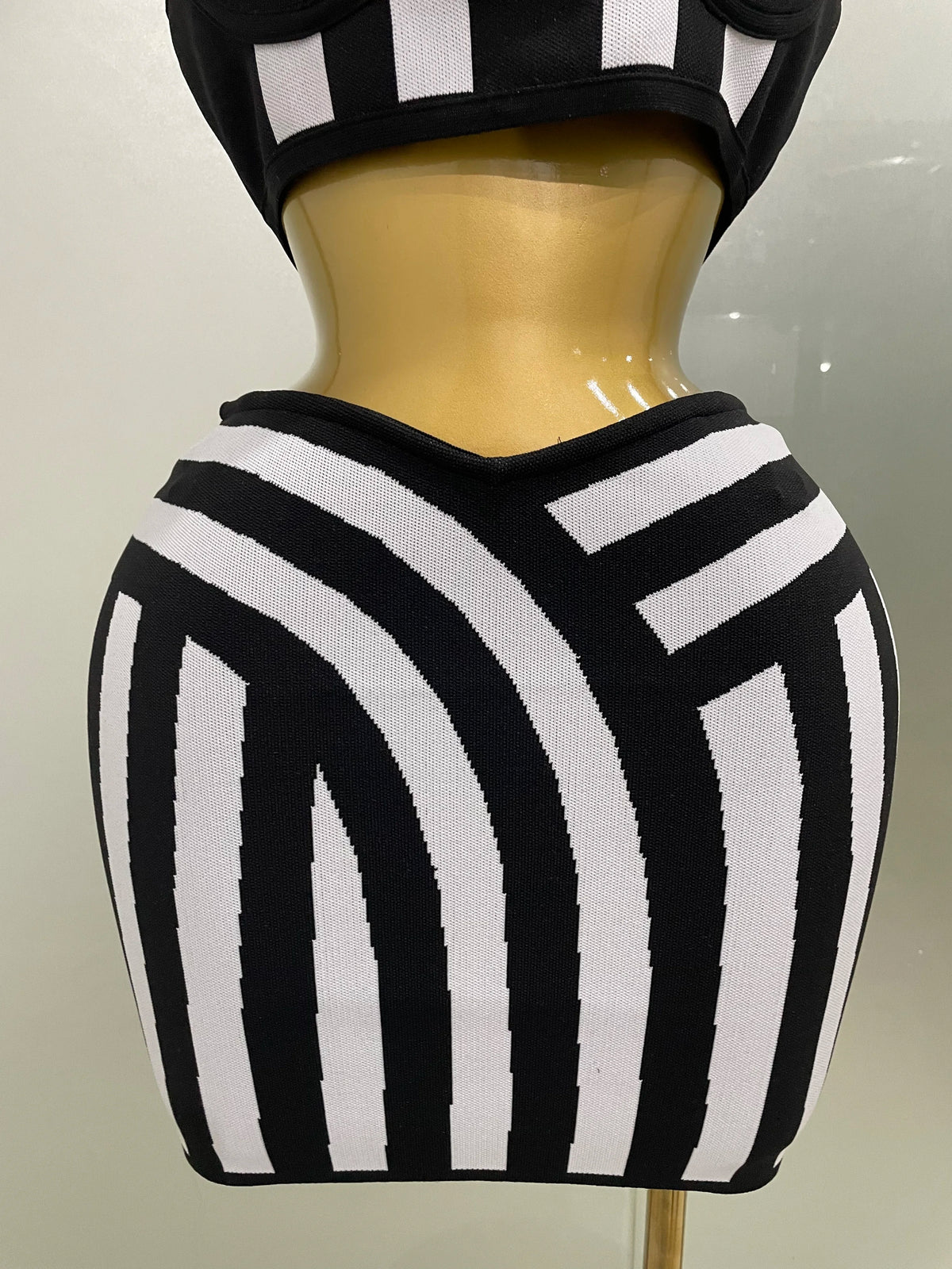 Black & White Striped Two-Piece Skirt Set