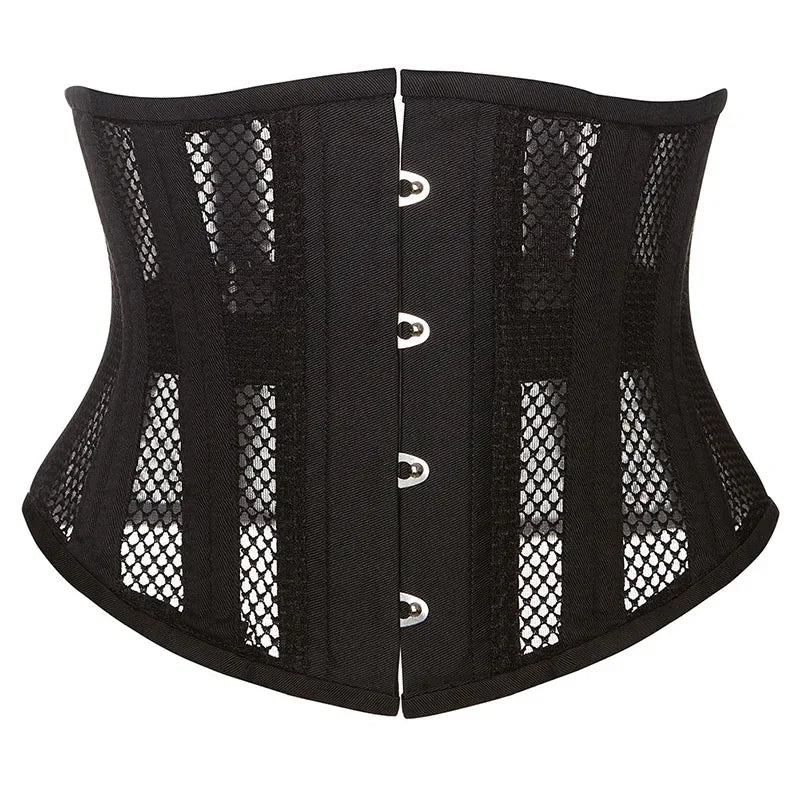 Steel Boned Mesh Short Torso Waspie Corset & Breathable Waist Cincher
