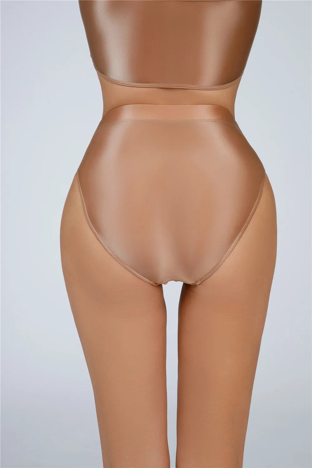 High-Waist Oil Glossy Sheer G-String Thong Satin Smooth Seamless Briefs