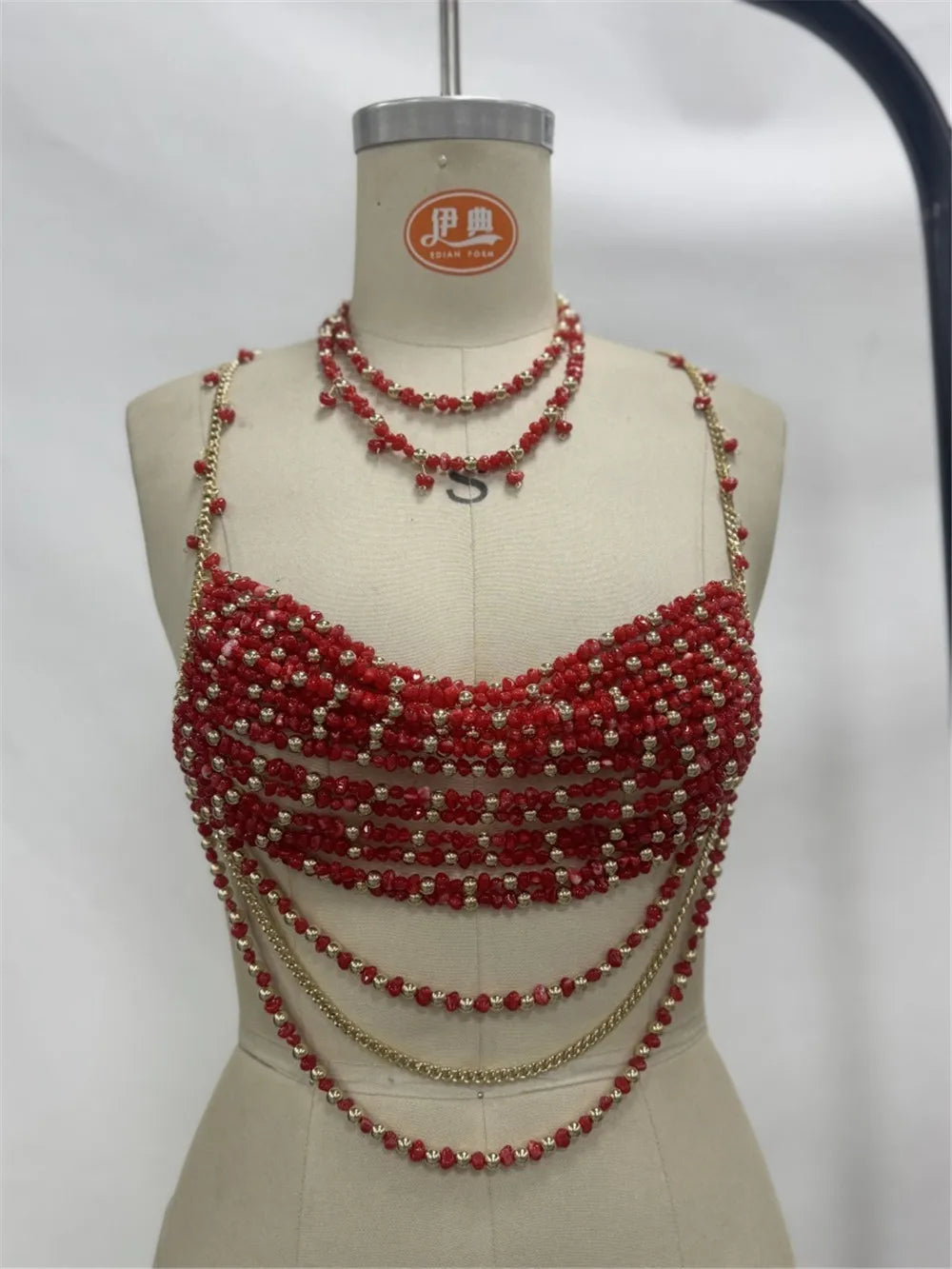 Crystal-Look Beaded Tassel Bra Chain