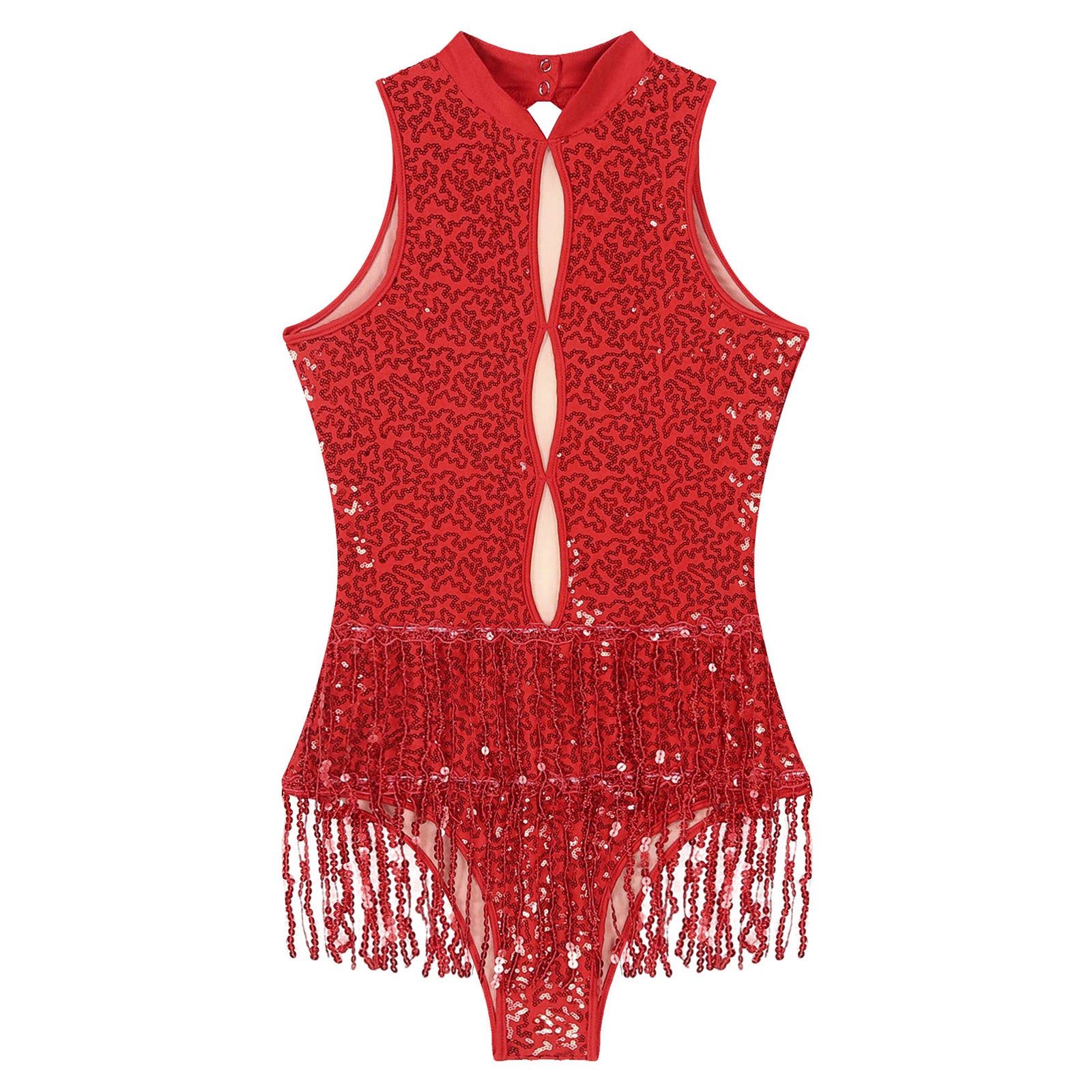 Glitter Sequin Fringe Latin Dance Leotard & Backless Performance Bodysuit