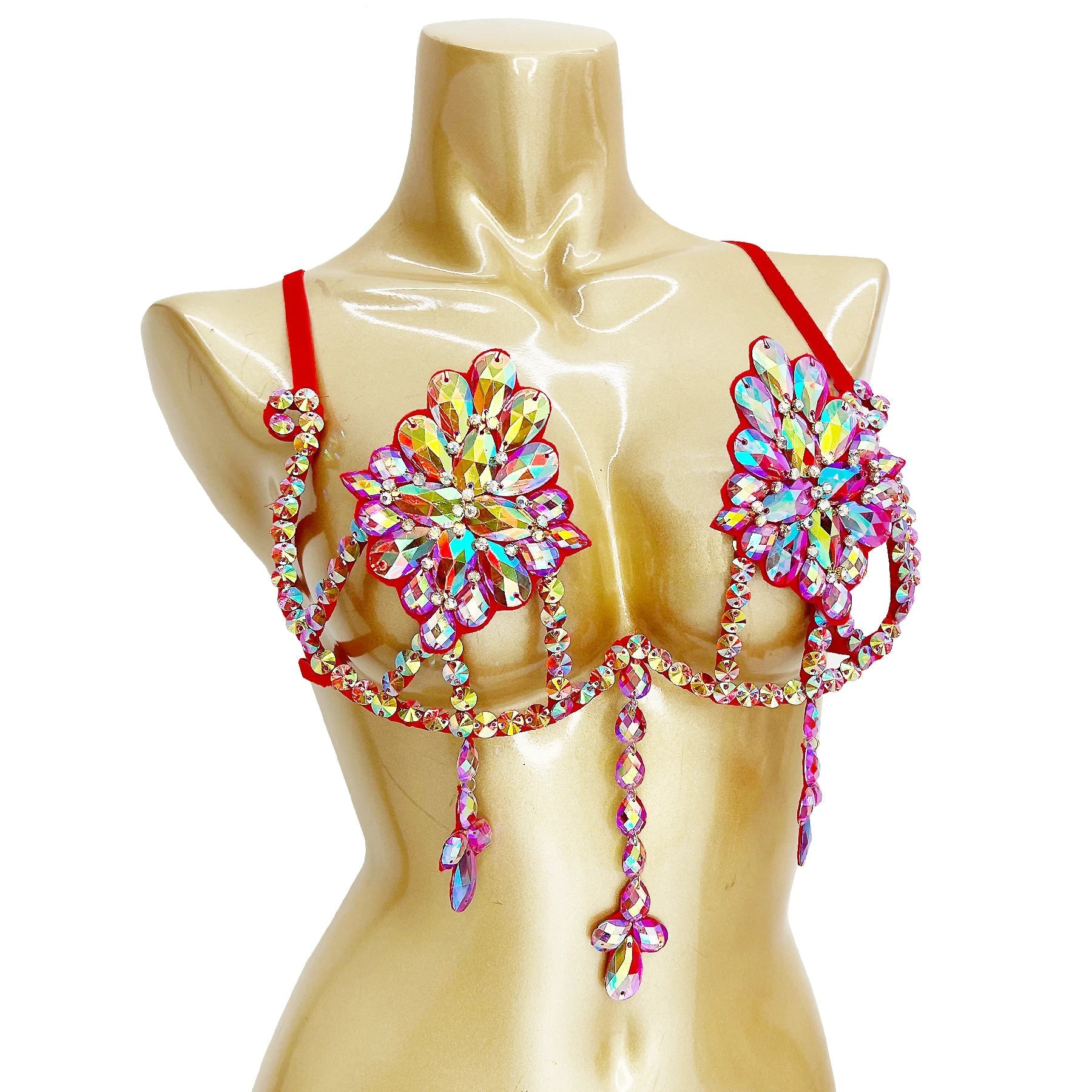 Sparkly Samba Carnival Stone Wire Bra & Bikini Bottom Set Stage Costume