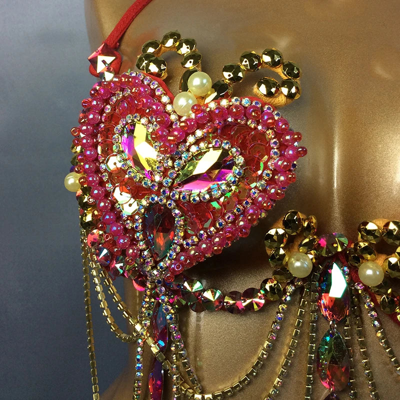 Dazzling Samba Carnival Crystal Wire Bra Costume Top
