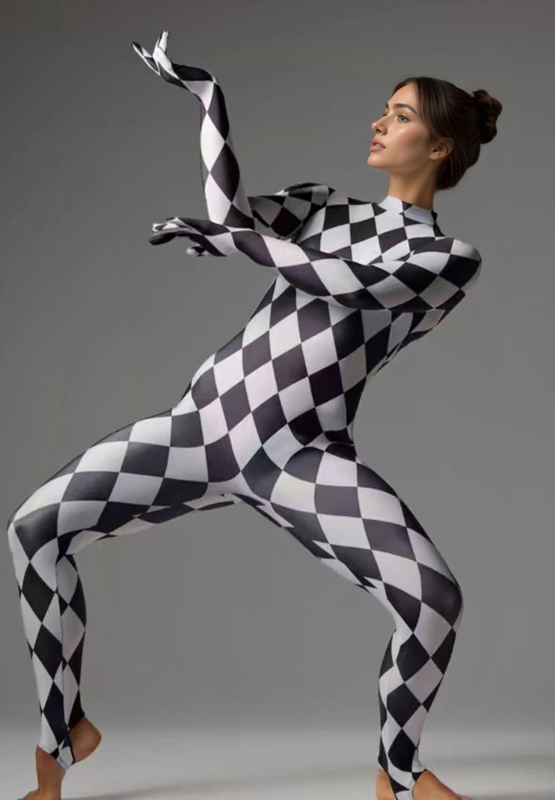 Harlequin Diamond Lattice Catsuit & Bodysuit Asymmetrical Circus Stage Costume