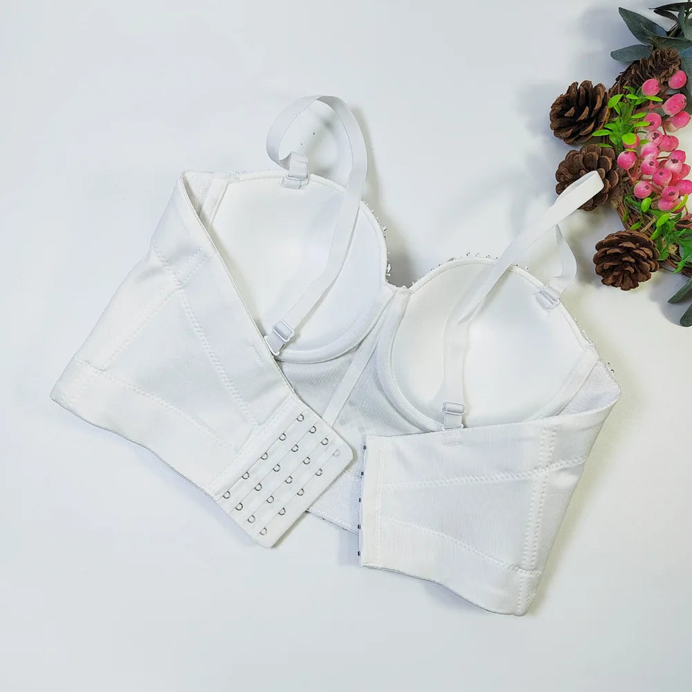 Diamond Mesh Studded Bustier Corset Crop Top High Street Evening Bralette