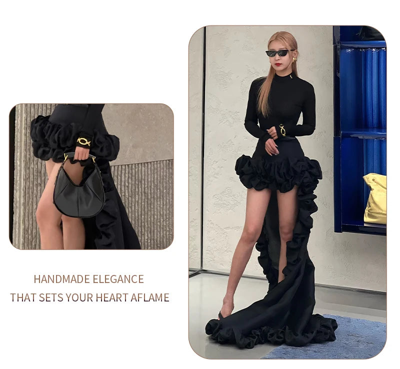 High-Waist High-Low Ruffle Skirt