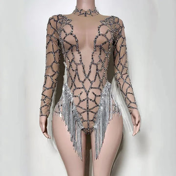 Long-Sleeve Fringe Showgirl Bodysuit