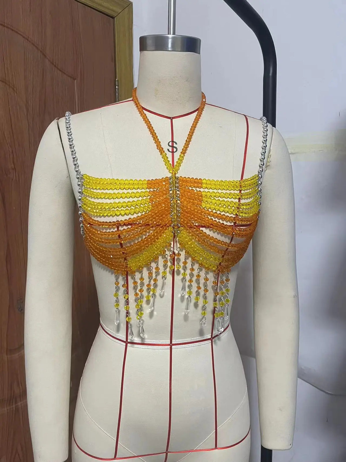 Pearl-Look Openwork Tassel Bra Chain Top