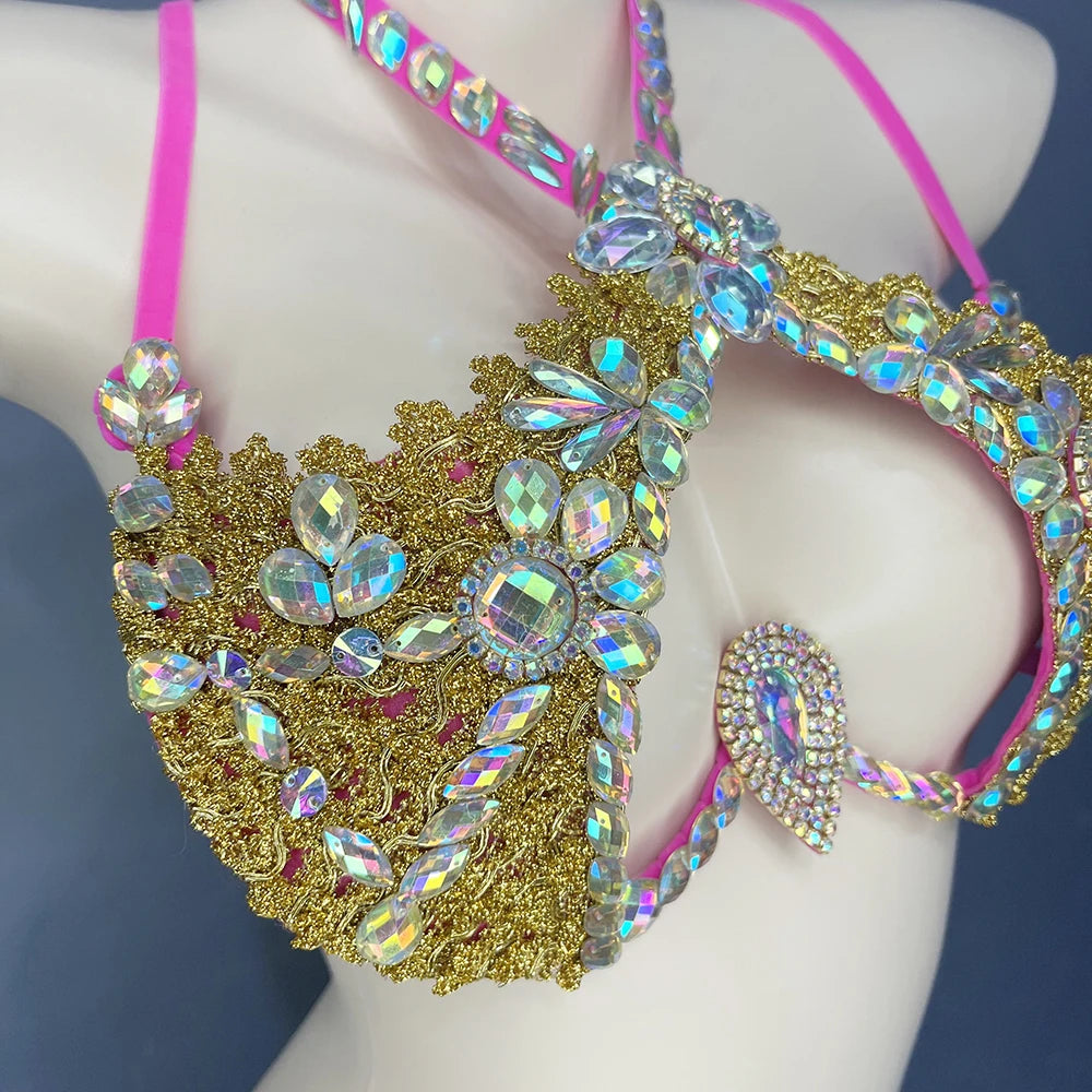 Sparkly Crystal Wire Bra Halter Top Samba Carnival Costume