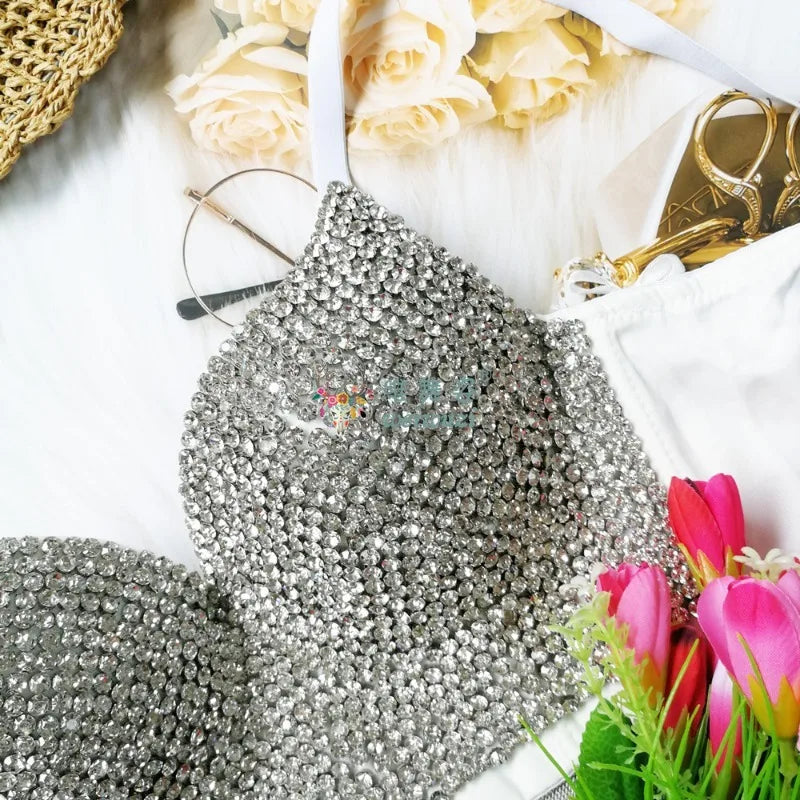 Colored Rhinestone Longline Costume Bra
