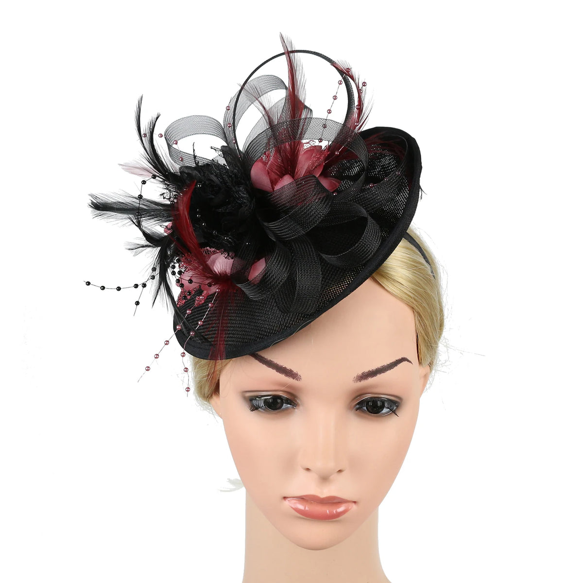 Feather Flower Mesh Fascinator with Clip & Headband