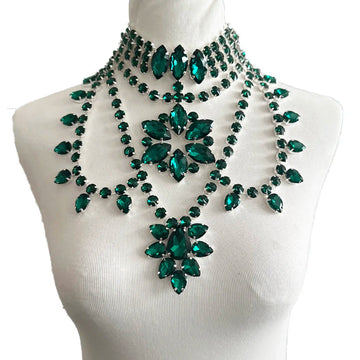 Oversized Crystal Gemstone Statement Choker Necklace Drag Queen Pageant Jewelry