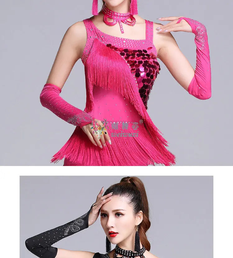 Rhinestone Fringe Dance Sleeves & Accessory Options