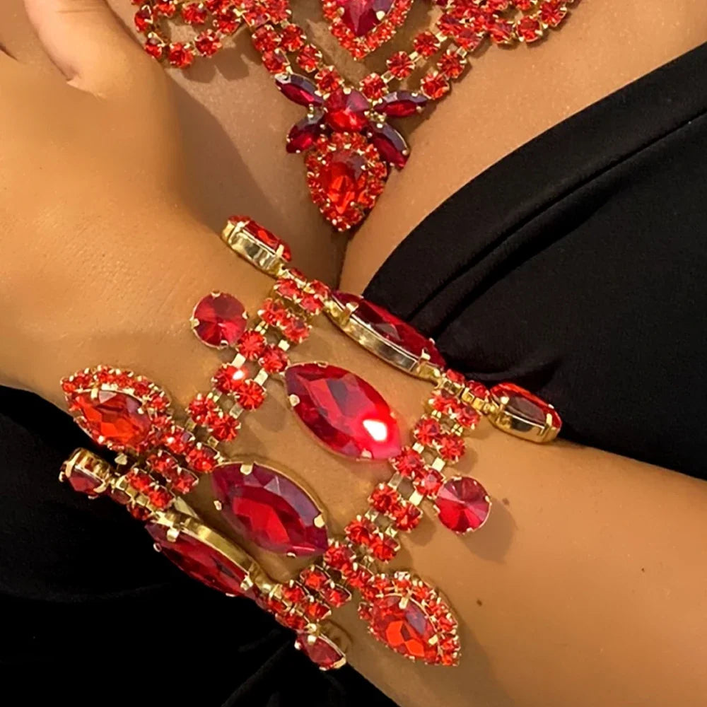 Leaf Rhinestone Necklace Earrings Set