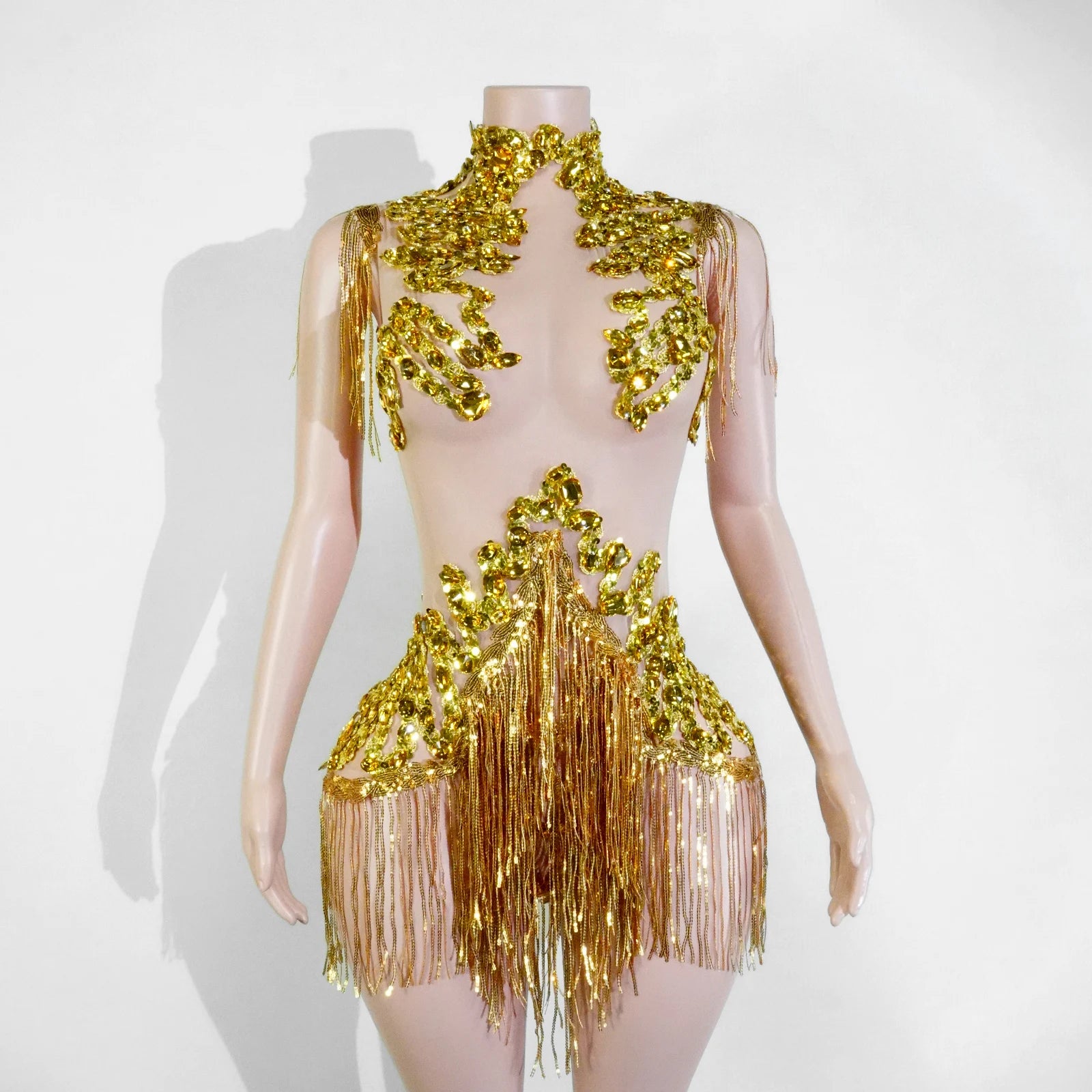 The Stardust Midnight Cabaret Bodysuit – Luxury Rhinestone & Mesh Showgirl Costume