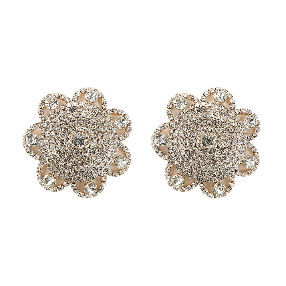 Sparkly Rhinestone Flower Reusable Nipple Pasties Self-Adhesive Silicone Covers