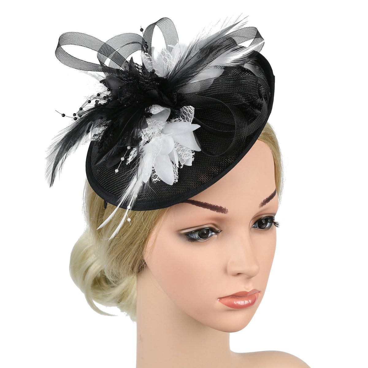 Feather Flower Mesh Fascinator with Clip & Headband