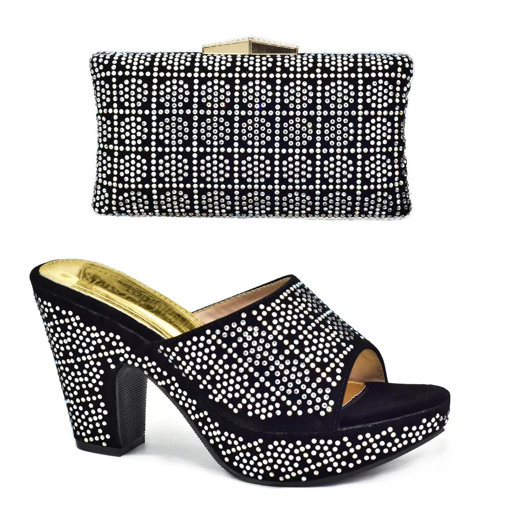 Italian Rhinestone Shoes and Bag Matching Set