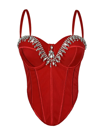 Rhinestone Embroidered Denim Bustier Corset Crop Top Stage Bralette